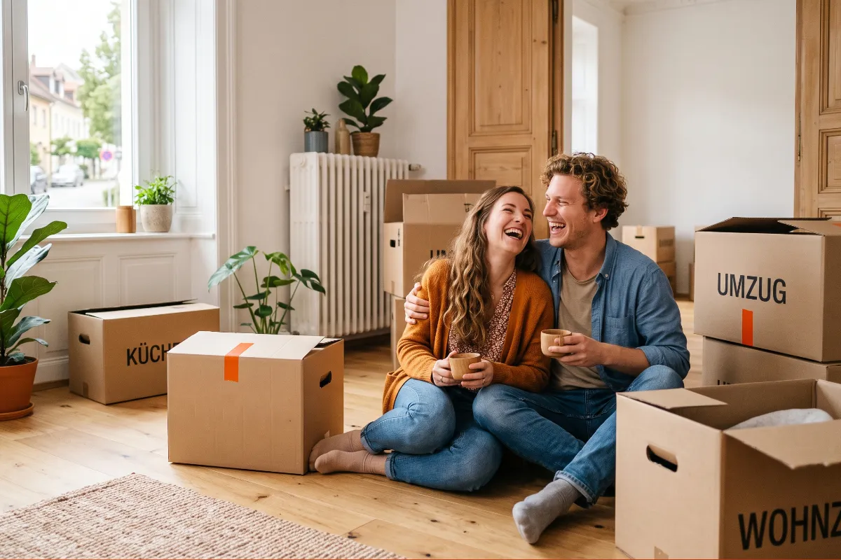 Glückliches Mieterpaar in seiner neuen Wohnung